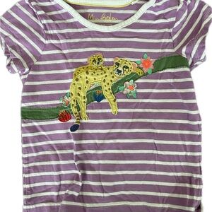 Mini Boden Purple Striped Tee with Cheetah and Floral Embroidery